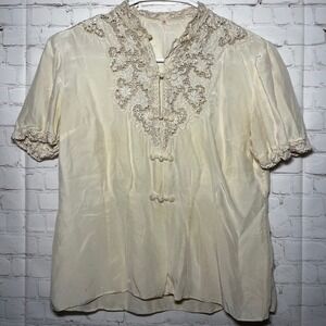Vintage 1930s Ivory Silk Lace Blouse | Antique Romantic Lingerie Top Sz 38 Small